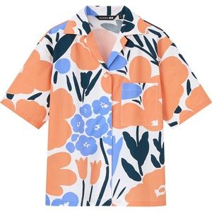 Marimekko x Uniqlo Cotton Open Collar Short-sleeve Shirt, Small, boxy fit